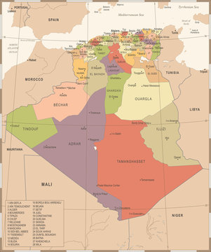 Algeria Map - Vintage Detailed Vector Illustration