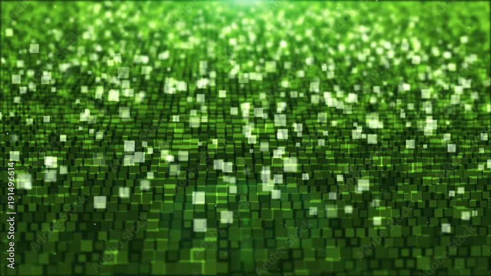 Poster animation ,motion abstract background with square white green moving and flicker particles. backdrop
