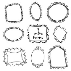 Set of vector ornamental doodle frames on white background