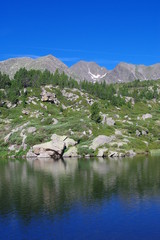 Lac de montagne sur fond de sommet