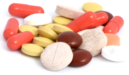 capsules and pills isolated on white background