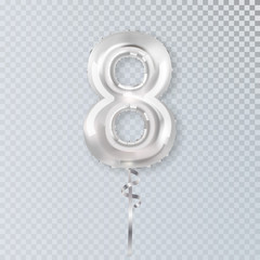 Naklejka premium Realistic silver helium balloon number eight isolated.