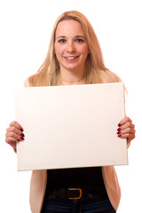 Fototapeta premium Junge Frau mit Schild