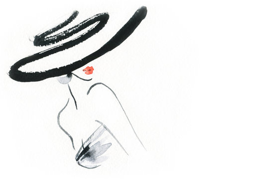 Abstract woman with hat. Fashion illustration. 