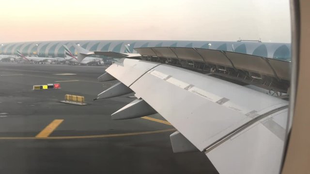 Airplane arrival in Dubai airport