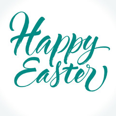 Happy Easter lettering. Template for banner, flyer, gift card or photo overlay. Dry brush handwritten modern calligraphy, vector illustration.