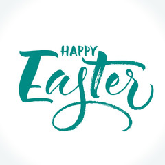 Happy Easter lettering. Template for banner, flyer, gift card or photo overlay. Dry brush handwritten modern calligraphy, vector illustration.