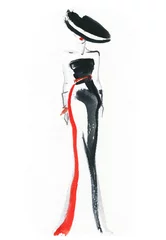 Papier Peint photo autocollant Visage aquarelle Robe élégante. Illustration de mode.