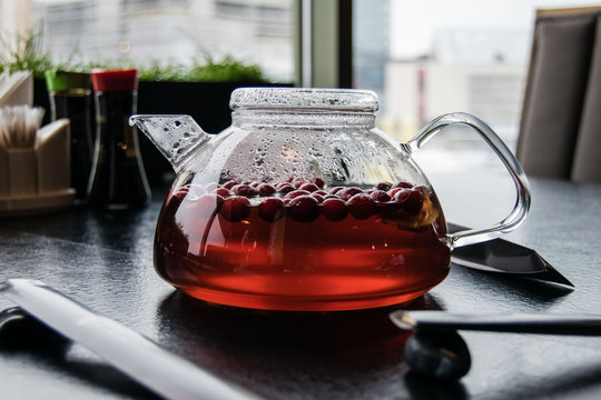 Cranberry Tea In A Glass Teapot