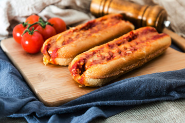 Home made Grilled Hot Dog with cheese, ketchup