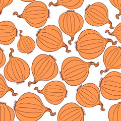 Hand Drawn Onion Seamless Pattern Background. Vector