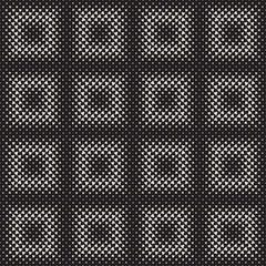 Stylish halftone texture. Endless abstract background with random size shapes. Vector seamless mosaic pattern.