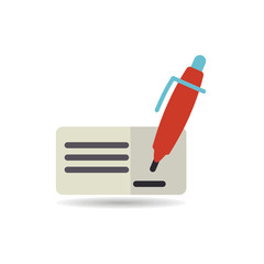 Blank bank check with pen and signature icon