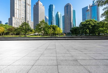 empty marble floor with modern office building