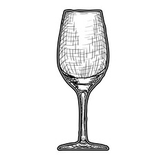 Hand Drawn Engraved Wineglass on White Background. Vector
