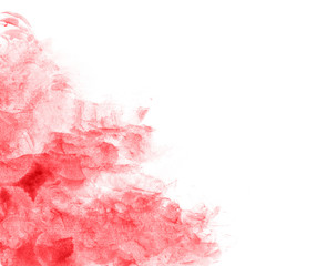 Abstract watercolor background hand drawn on paper. Volume to the swirling forms. Red, Cherry Tomato color. For design, websites, card, text, decoration, surfaces.