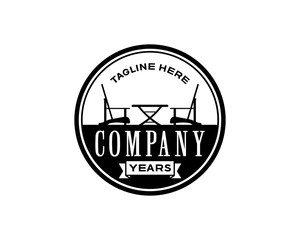 Chairs and Table on the Backyard Illustration Vintage Circle Logo Vector