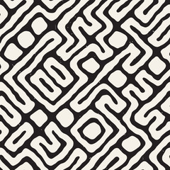 Seamless pattern with maze lines. Monochrome abstract background. Vector hand drawn labyrinth.