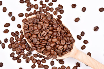 Сoffee beans isolated on white background.Coffee texture