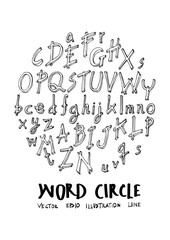 Alphabet doodle illustration circle form line sketch style eps10