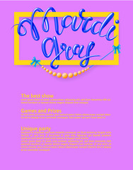 Mardi Gras, Fat Tuesday, vector lettering illustration in 3d style. Design template of poster or banner for party or carnival.