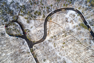 Aerial view of curvy road