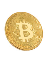 Face of the crypto currency golden bitcoin on  white background