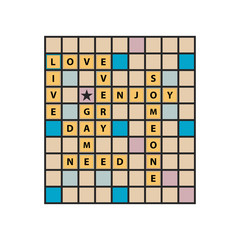 Live, love every day spelled out on a game board. Letter tiles message design