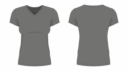  Front and back views of women's black t-shirt on white background