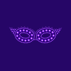 Purple luminous masquerade mask isolated on black. Mardi gras decorations. Vector illustration