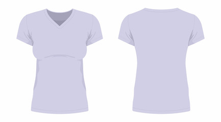 Front and back views of women's purple t-shirt on white background