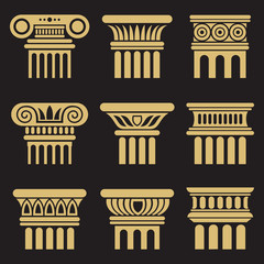 Obraz premium Set of ancient architecture column icons