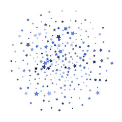 Blue Stars Confetti, Minimal Sparkling Vector Background. Premium Christmas Magic Glitter, Lights. Falling Blue Stars Confetti for Ads, Posters, Gift Cards Pattern. New Year Festival Garland Firework