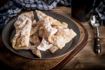 Faworki - traditional Polish crispy dessert.