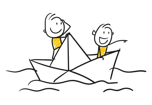 Strichfiguren / Strichm&auml;nnchen: Papierboot, schwimmen. (Nr. 186)