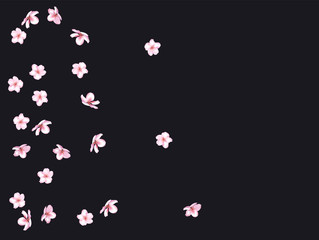 Fototapeta na wymiar Flying Pink Cherry Blossom, Realistic Vector Background. Beautiful Sakura Soft Romantic Illustration. Wedding Decoration, Flying Pink Cherry Blossom, Love Magic Design. Cool Showering Blooming Sakura
