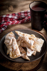 Faworki - traditional Polish crispy dessert.