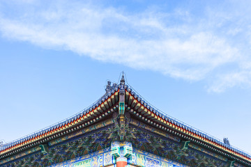 Naklejka premium ancient building with blue sky in beijing china.