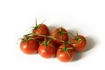 Small vine tomatoes isolated on white background - high angle view