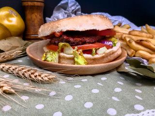 Cheese burger - American cheese burger with Golden French fries