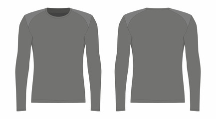 Men's black long sleeve t-shirt. Front and back views on white background