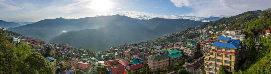 Beautiful panorama of the Gangtok city, capital of Sikkim state, Northern India.