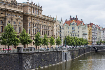 Fototapeta na wymiar View on the waterfront of the Vltava river. Prague Czech Republic