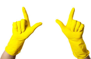 Yellow cleaning gloves on isolated
