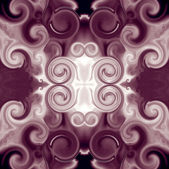 Obraz na płótnie Canvas Abstract ornament with maroon and white curlicue. Vibrant contrast background. Kaleidoscope effect. Square template for stylish seamless patterns, dainty decoration, fashion, textile, tapestry design