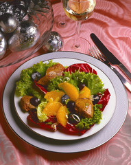 Salat mit Entenleber und Orangenfilets