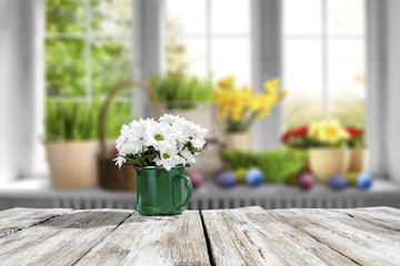blurred window of easter time and desk space 