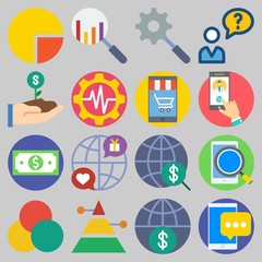 Icon set about Marketing with keywords money, pie chart, growth, pyramid, settings and smartphone