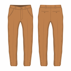 Men's brown trousers. Front and back views on white background