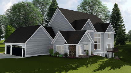 3D Illustration of a Country Craftsman House